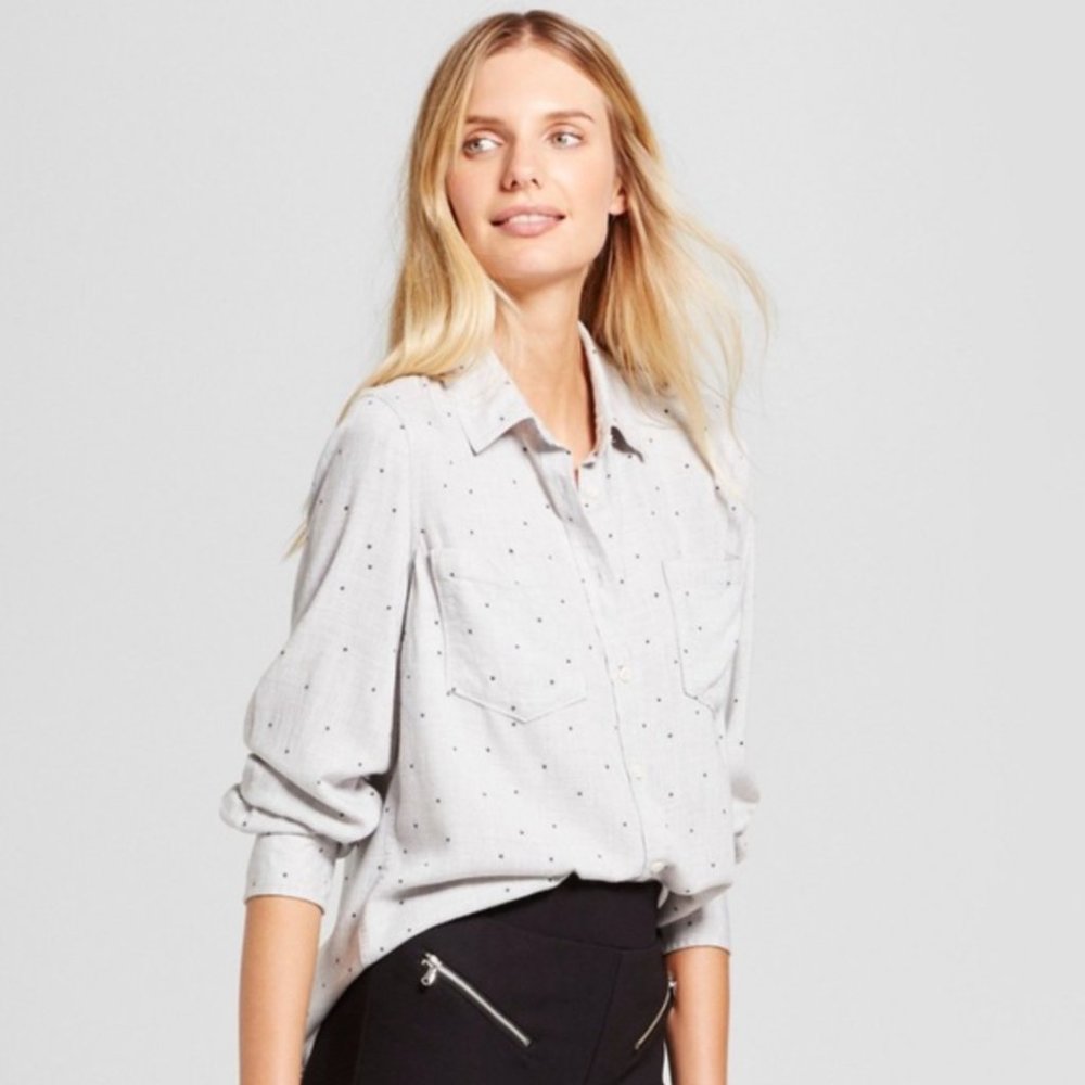 Grey Star-Pattern Button Down